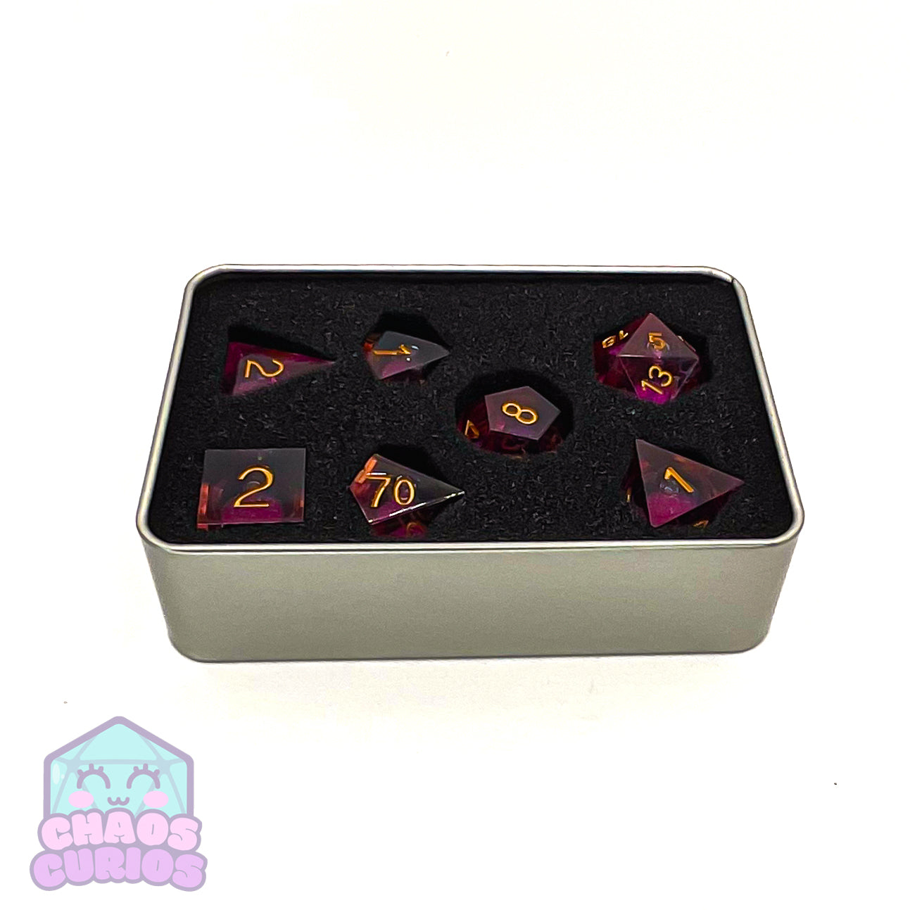 Glitter Pink Gold 7-piece Liquid Core Sharp Edged Resin Dice Set