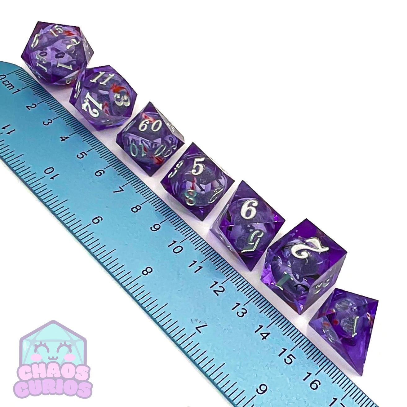 Glitter Koi Fish 7-piece Liquid Core Sharp Edged Resin Dice Set