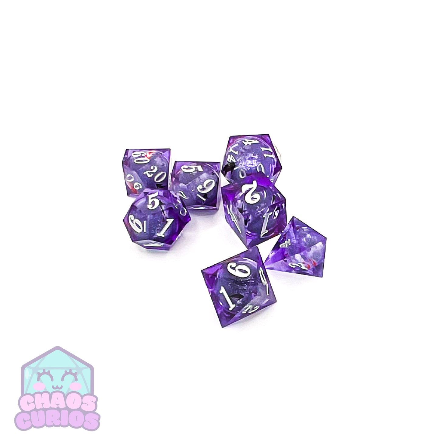 Glitter Koi Fish 7-piece Liquid Core Sharp Edged Resin Dice Set
