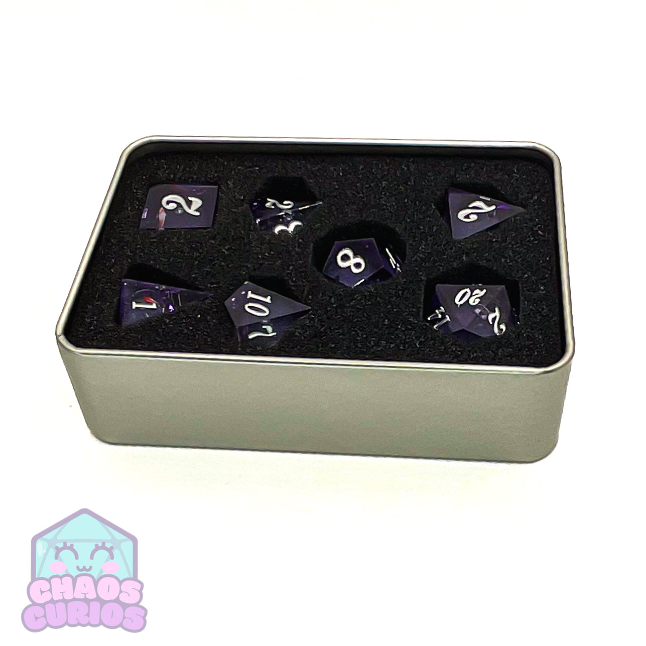 Glitter Koi Fish 7-piece Liquid Core Sharp Edged Resin Dice Set