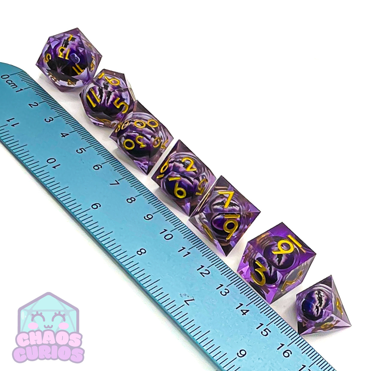 Rolling Purple Monster Dragon Eyes 7-piece Liquid Core Sharp Edged Resin Dice Set