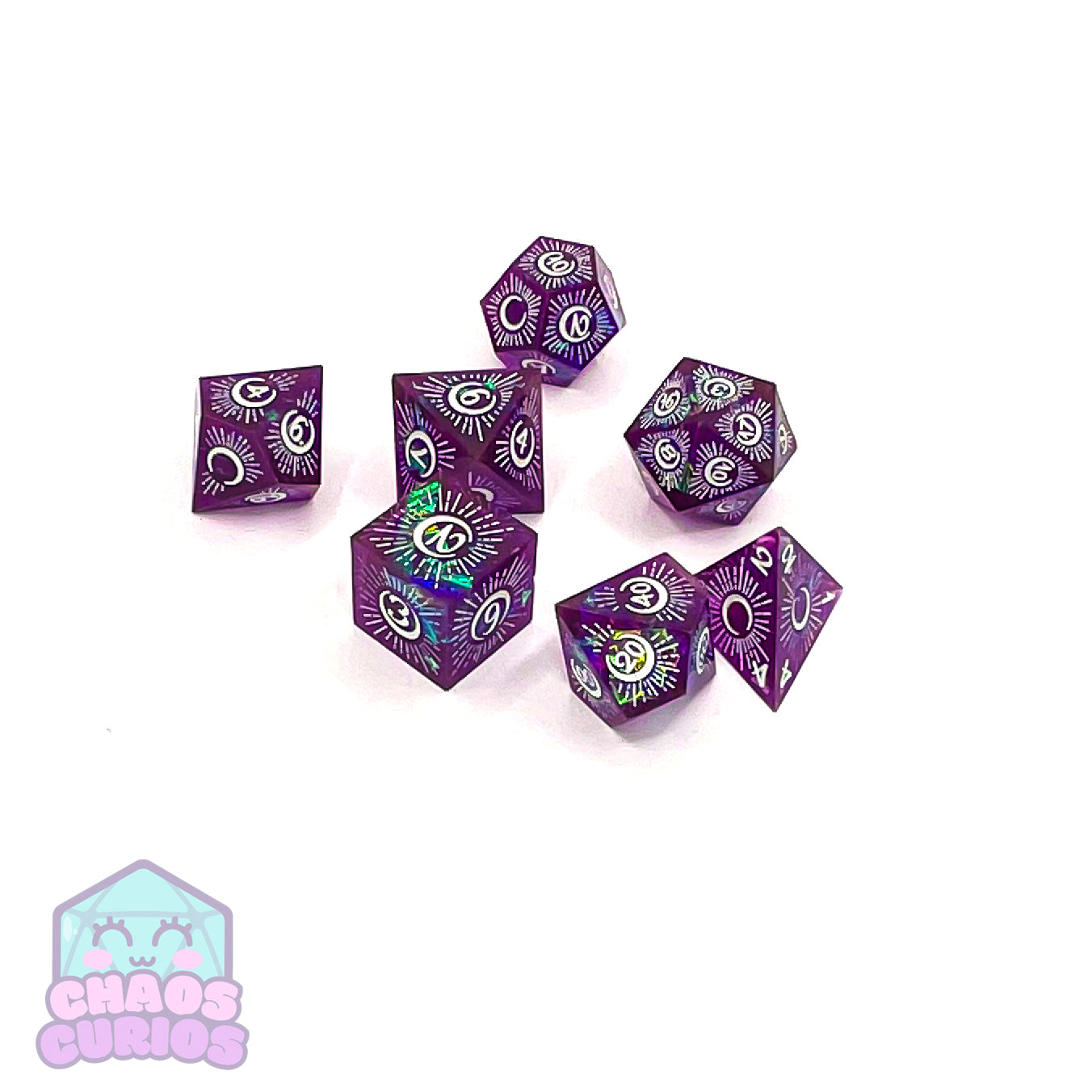 Purple Mystical Moon 7-piece Sharp Edged Resin Dice Set