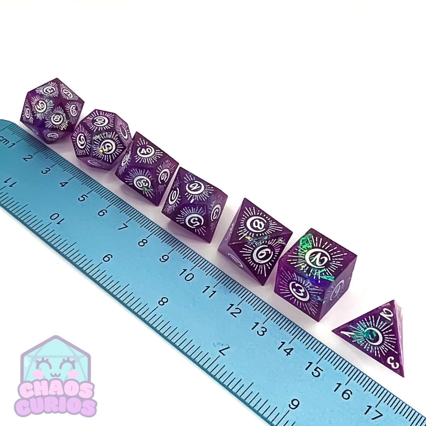 Purple Mystical Moon 7-piece Sharp Edged Resin Dice Set