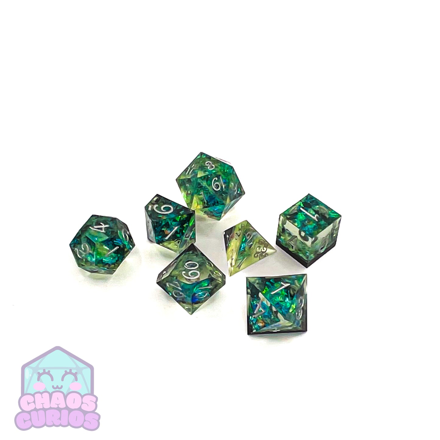 Leafy Lake Carnival 7-piece Sharp Edged Resin Dice Set