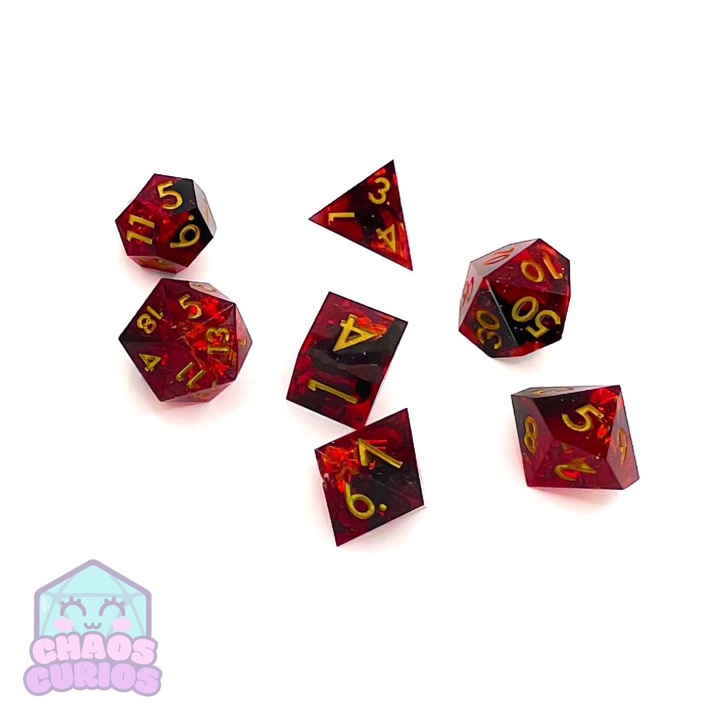 Dark Romance Red and Black 7-piece Sharp Edged Resin Dice Set