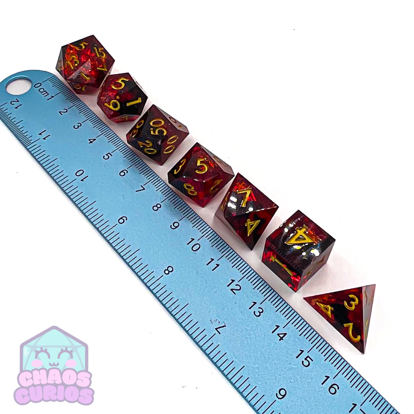 Dark Romance Red and Black 7-piece Sharp Edged Resin Dice Set