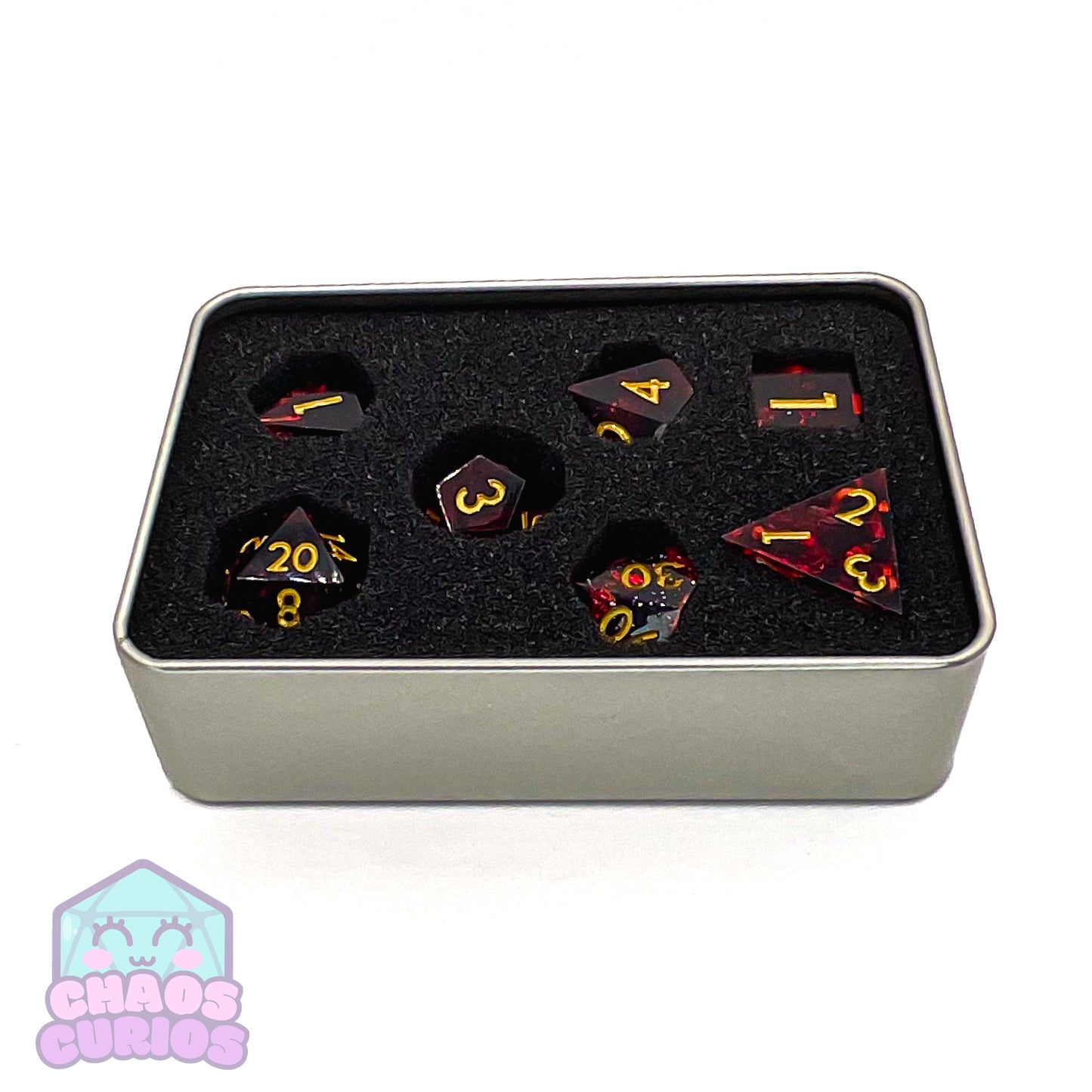 Dark Romance Red and Black 7-piece Sharp Edged Resin Dice Set