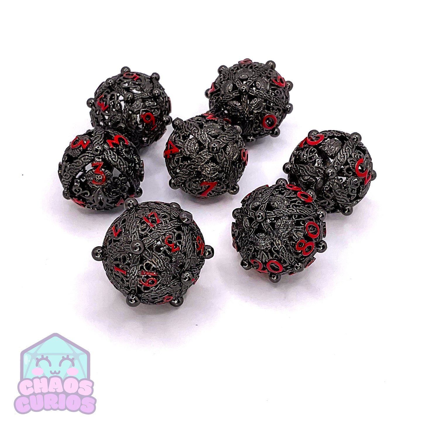 Hollow Celtic Cthulhu Red 7-piece Metal Dice Set