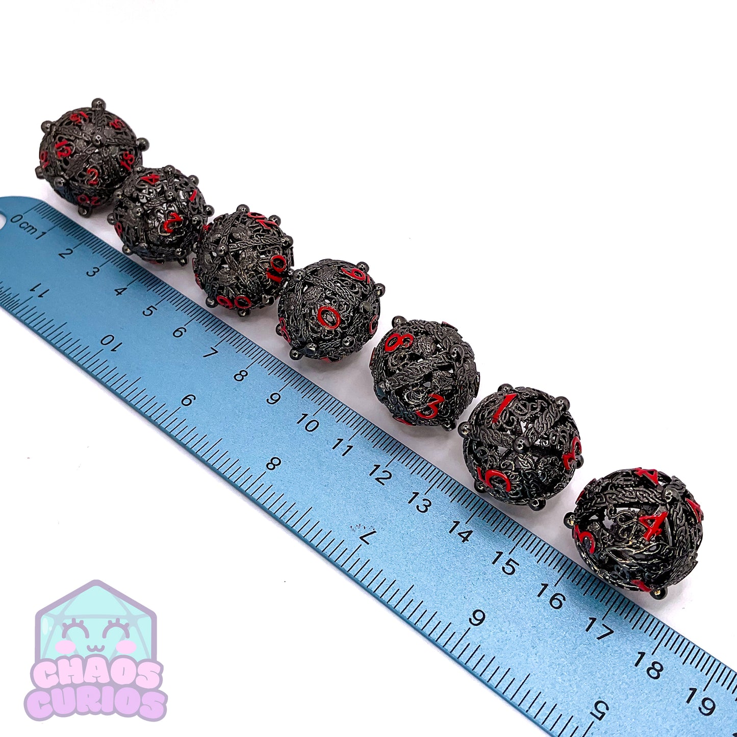 Hollow Celtic Cthulhu Red 7-piece Metal Dice Set