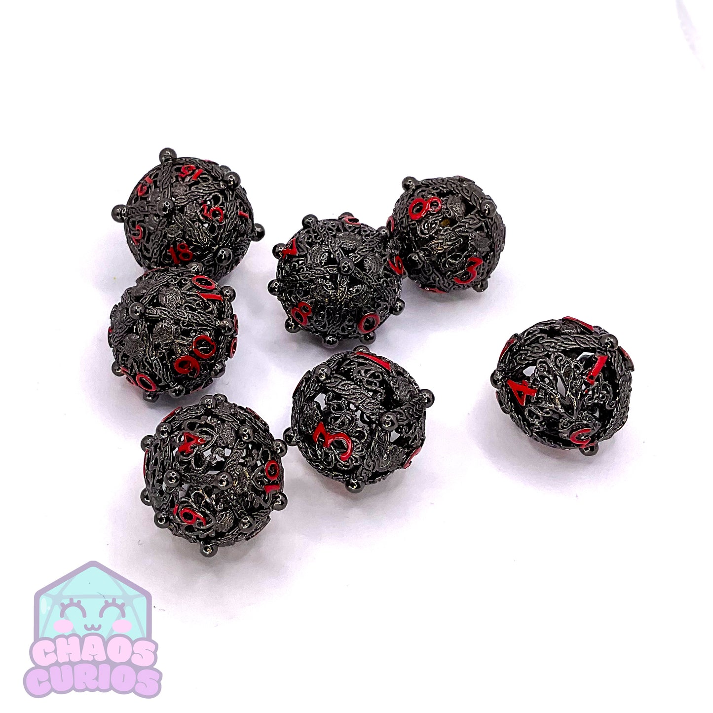 Hollow Celtic Cthulhu Red 7-piece Metal Dice Set