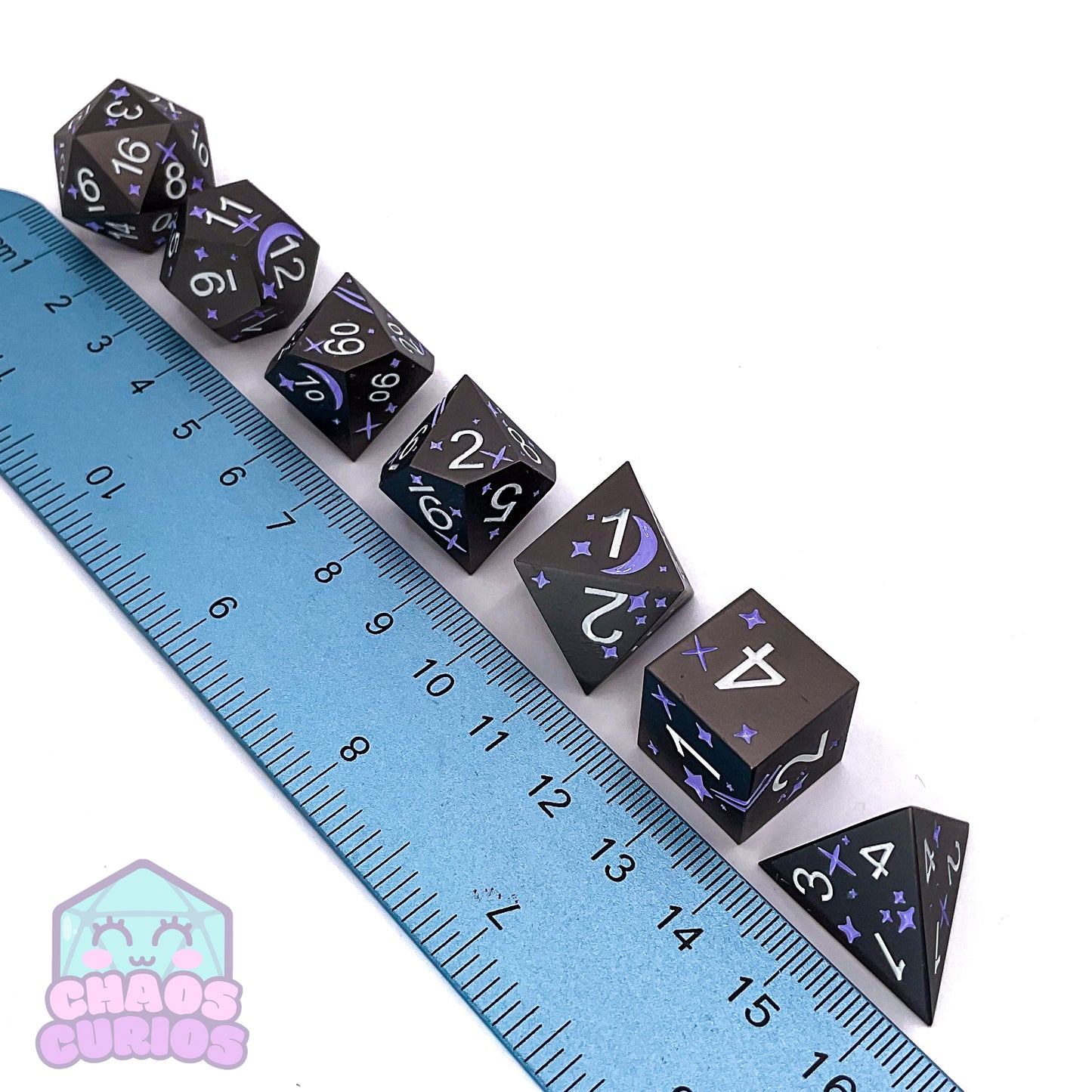 Moon and Stars Purple Matte 7-piece Metal Dice Set