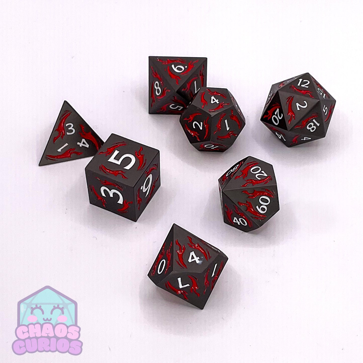 Black Red Dagger Matte 7-piece Metal Dice Set