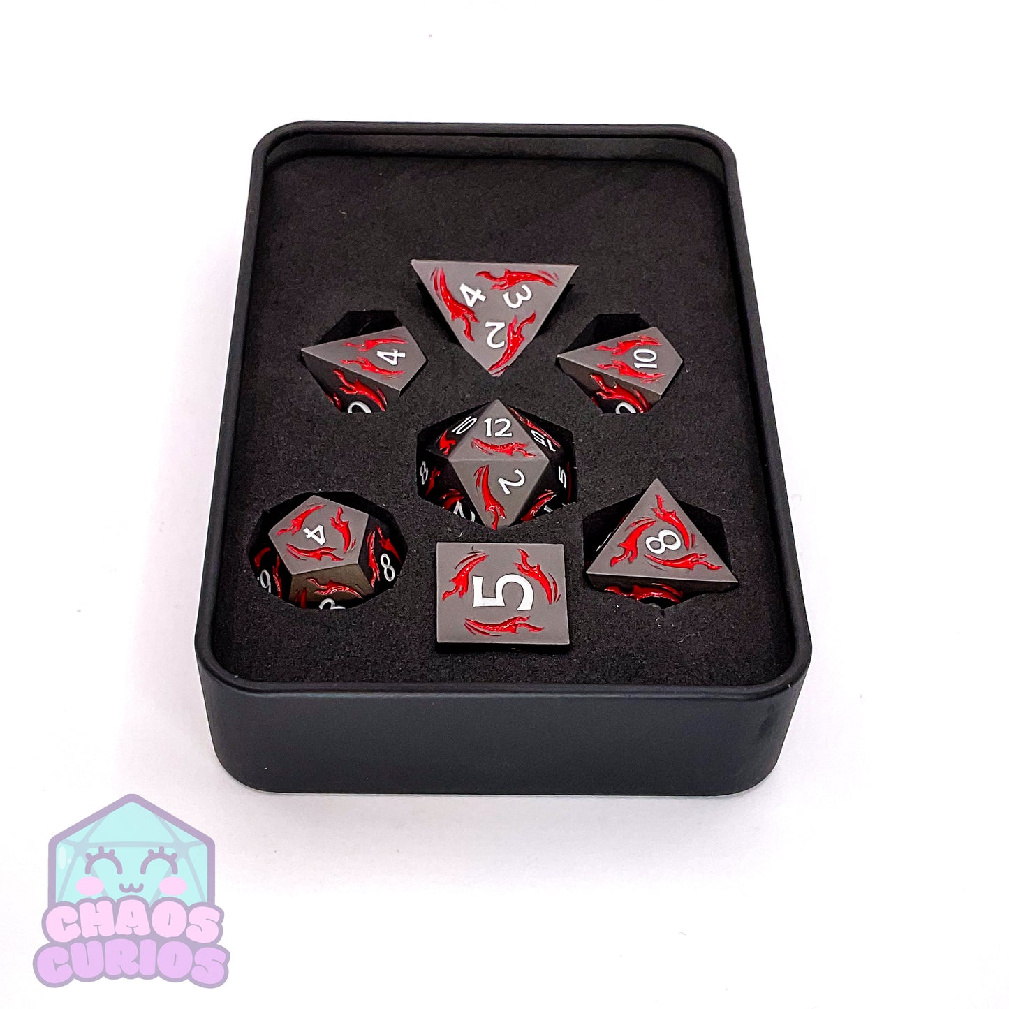 Black Red Dagger Matte 7-piece Metal Dice Set