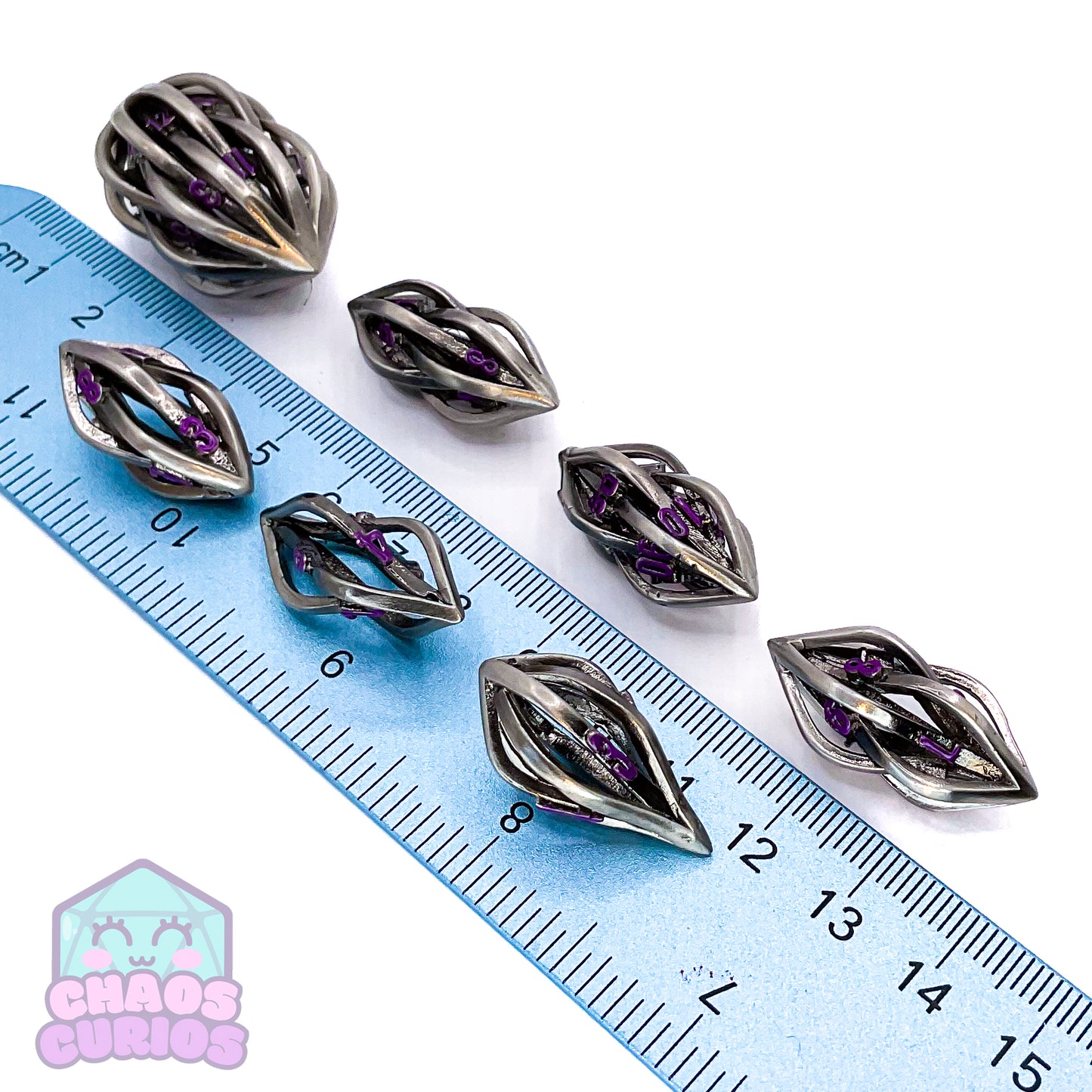 Silver Cage Purple Shard Shaped 7-piece Metal Dice Set