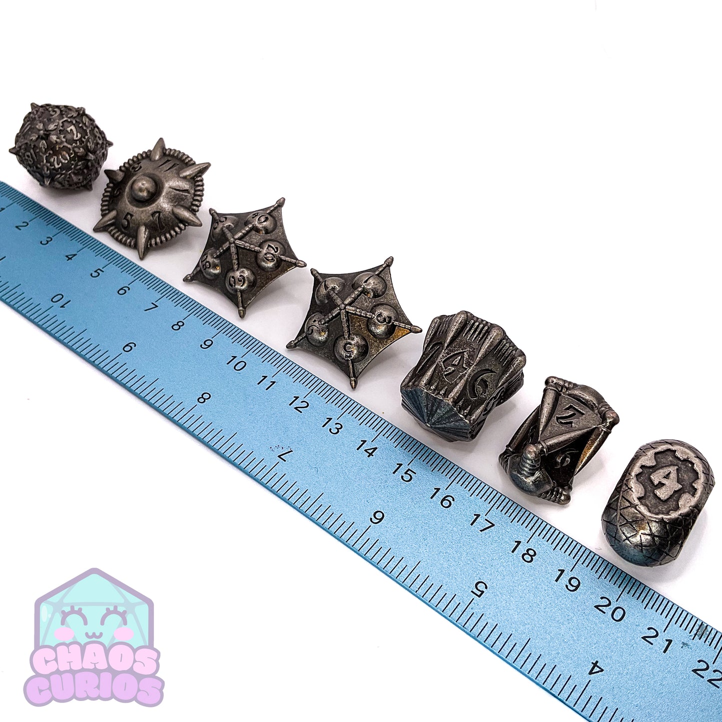 Weapon Shaped Silver 7-piece Metal Dice Set