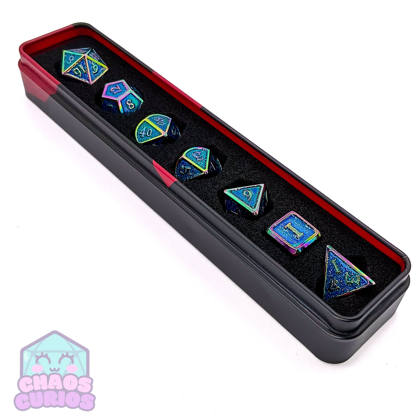 Blue Glittery Electroplated 7-piece Metal Dice Set