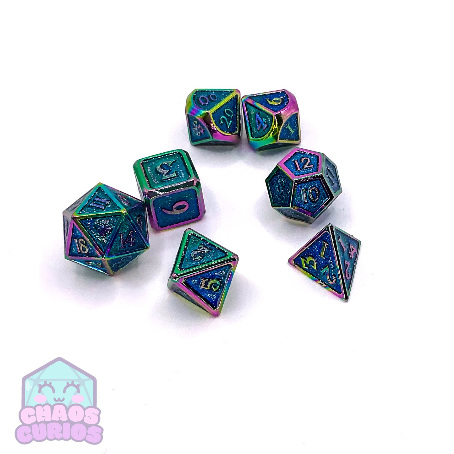 Blue Glittery Electroplated 7-piece Metal Dice Set