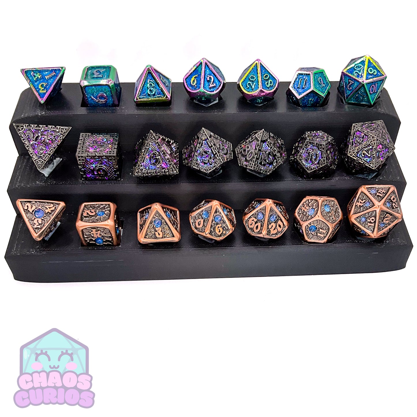 Tumbled Copper Blue Studded 7-piece Metal Dice Set