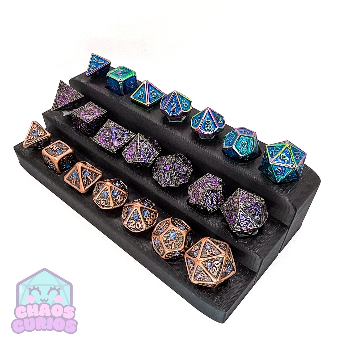 Tumbled Copper Blue Studded 7-piece Metal Dice Set