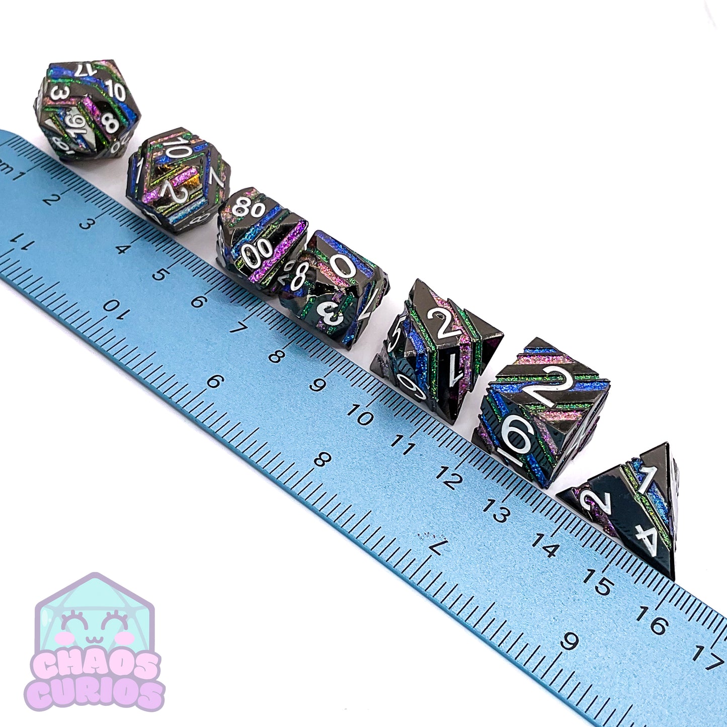 Striped Glitter Liquorice Allsorts 7-piece Metal Dice Set