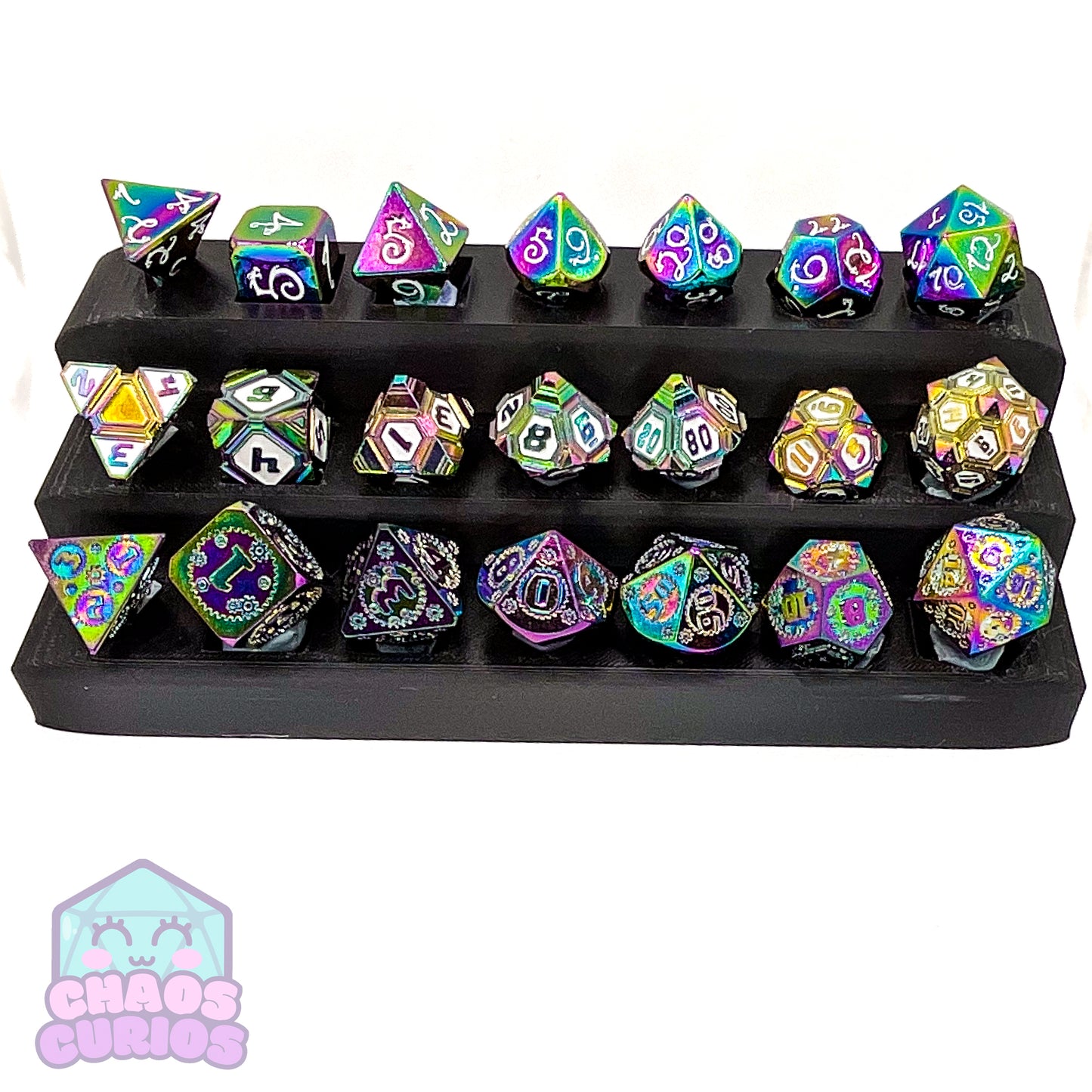 Elven Style Rainbow Electroplated 7-piece Metal Dice Set