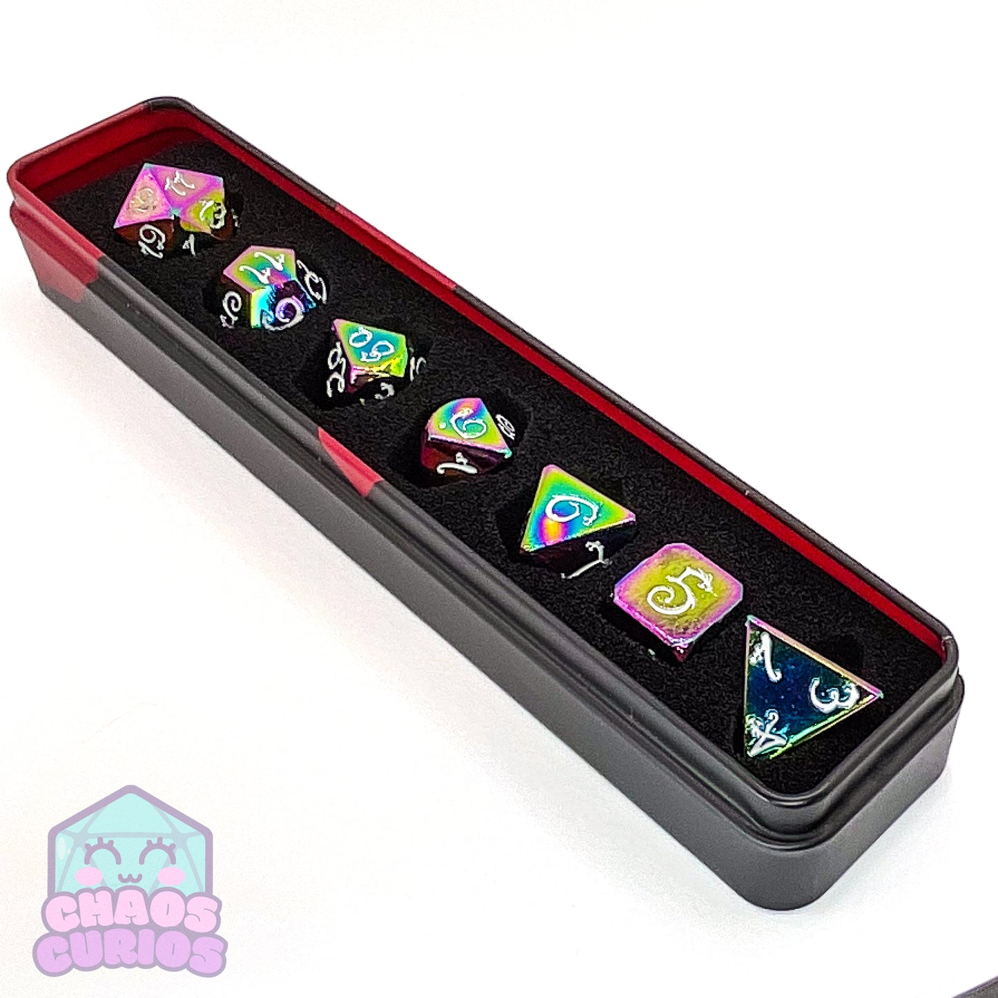 Elven Style Rainbow Electroplated 7-piece Metal Dice Set