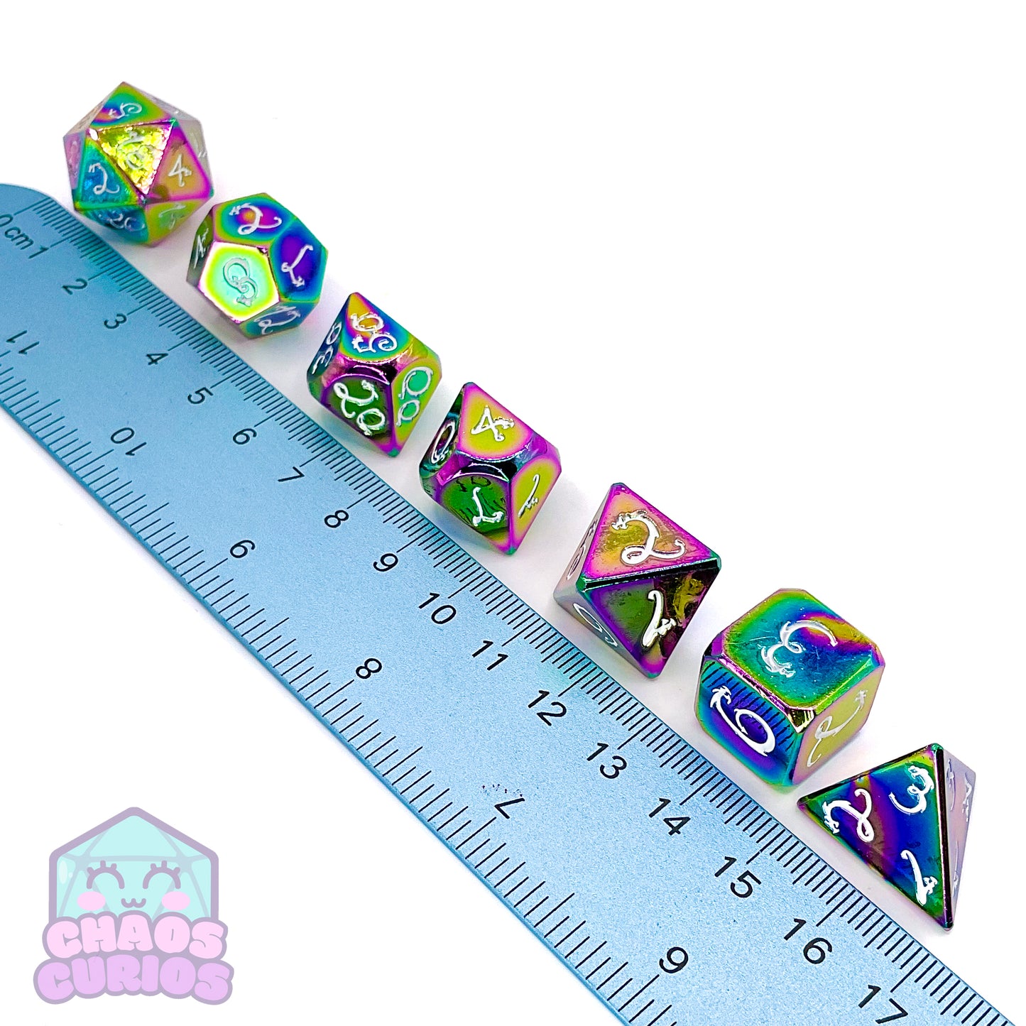 Elven Style Rainbow Electroplated 7-piece Metal Dice Set