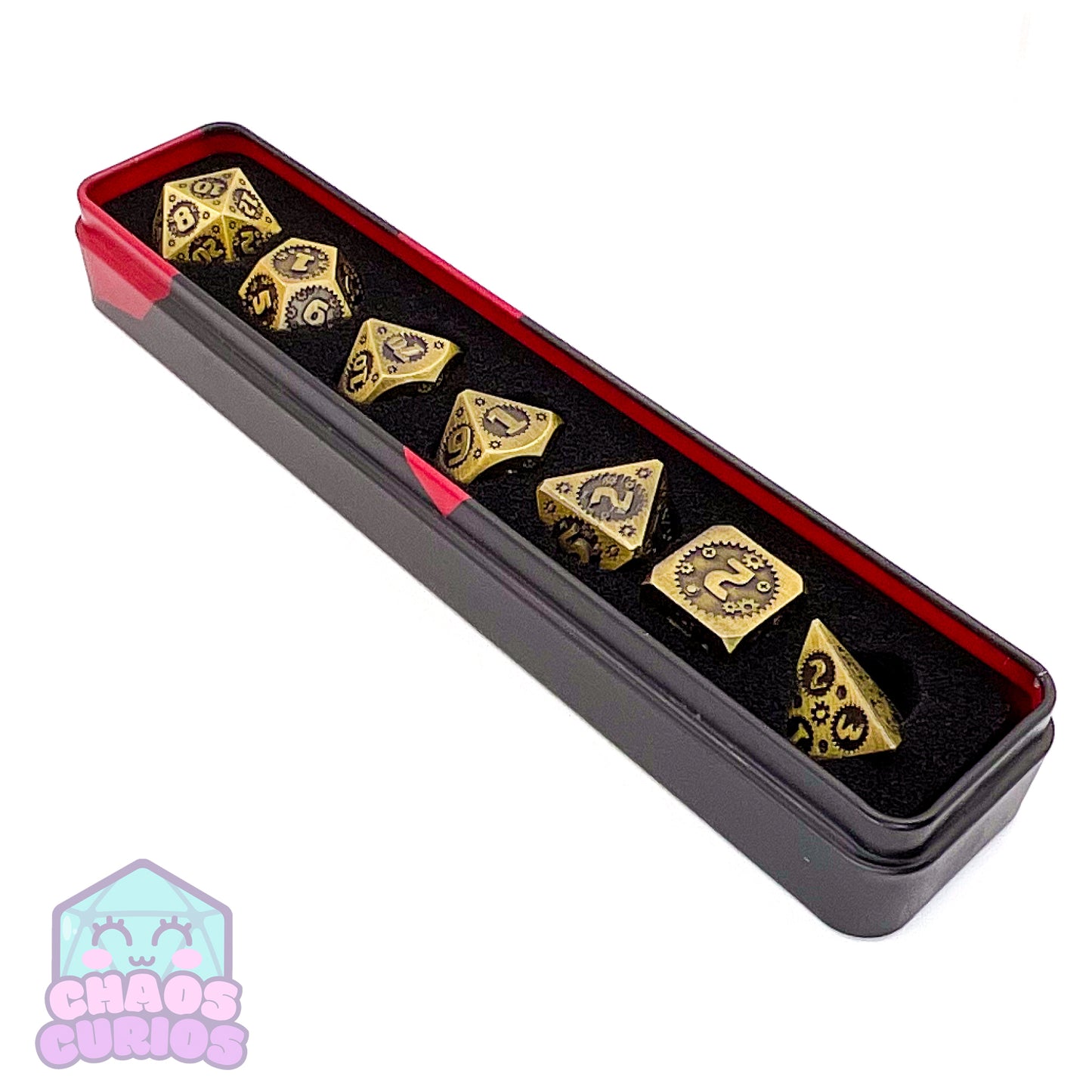 Steampunk Cogs Bronze 7-piece Metal Dice Set