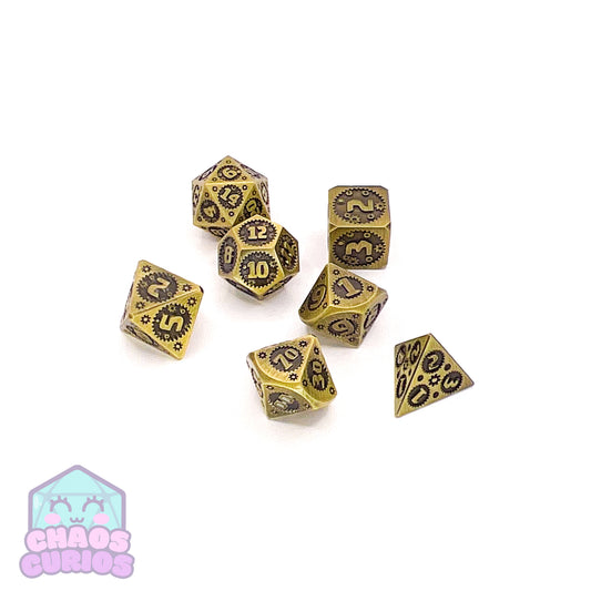 Steampunk Cogs Bronze 7-piece Metal Dice Set