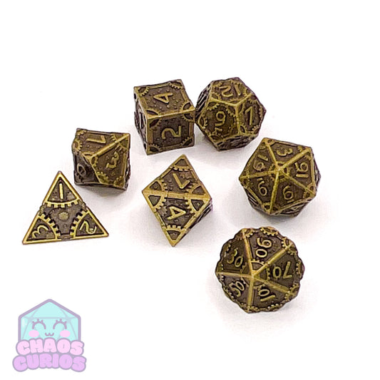 Steampunk Cogs Bronze 7-piece Metal Dice Set