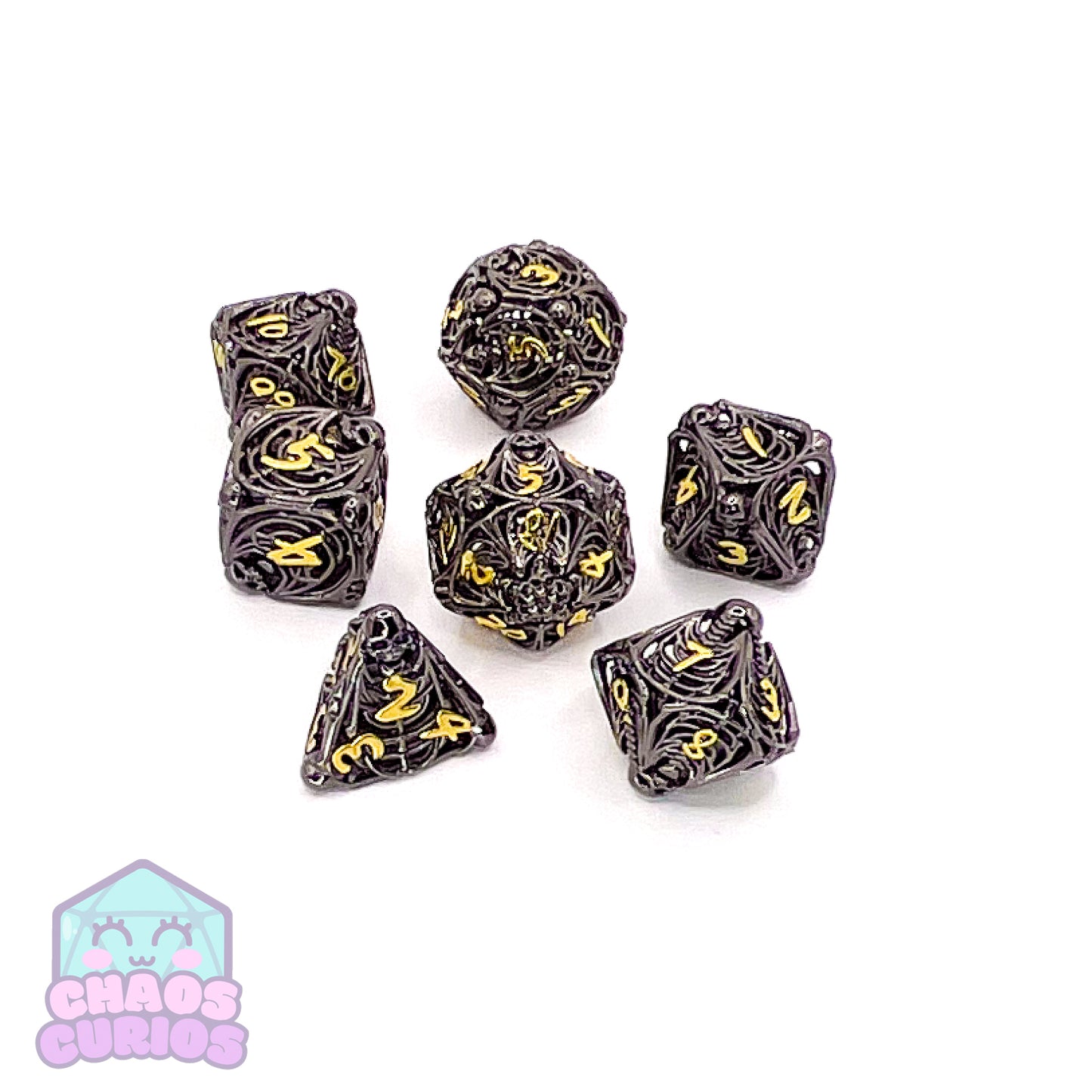 Hollow Skull 7-piece Metal Dice Set