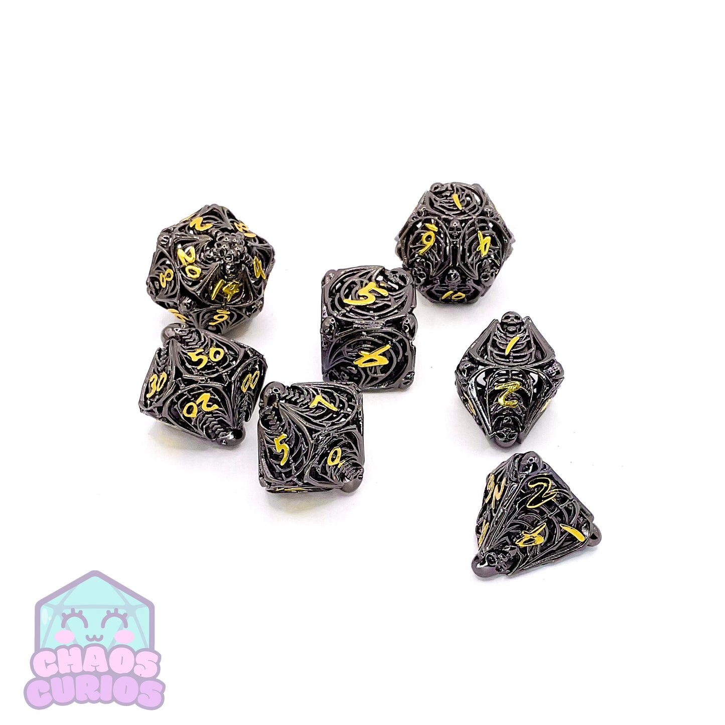 Hollow Skull 7-piece Metal Dice Set