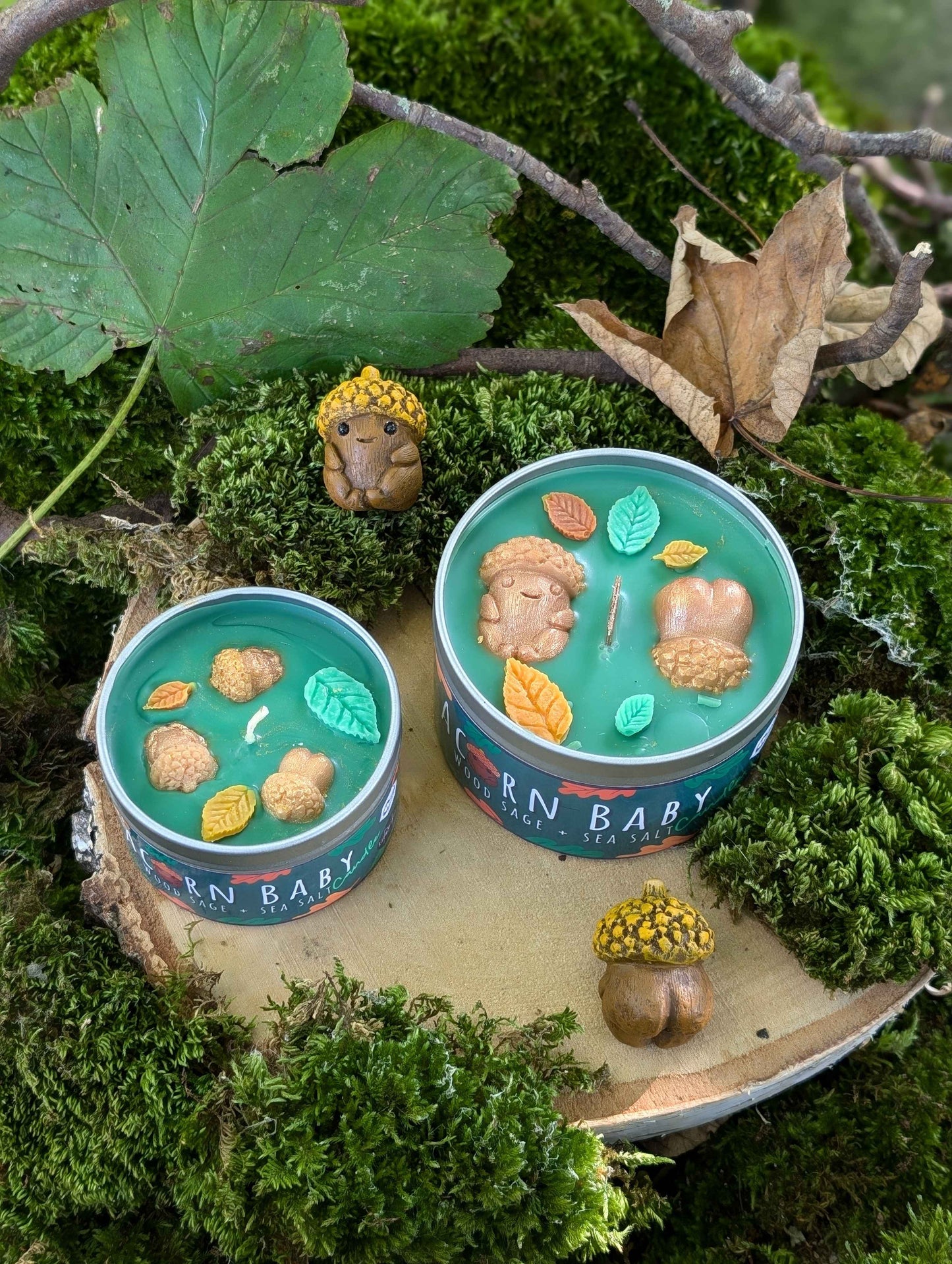 Baby Acorn Candle, Rachmakes X ChaosCurios, Wood Wick, Wood Sage Scented, Baby Acorn, 35+ Hours