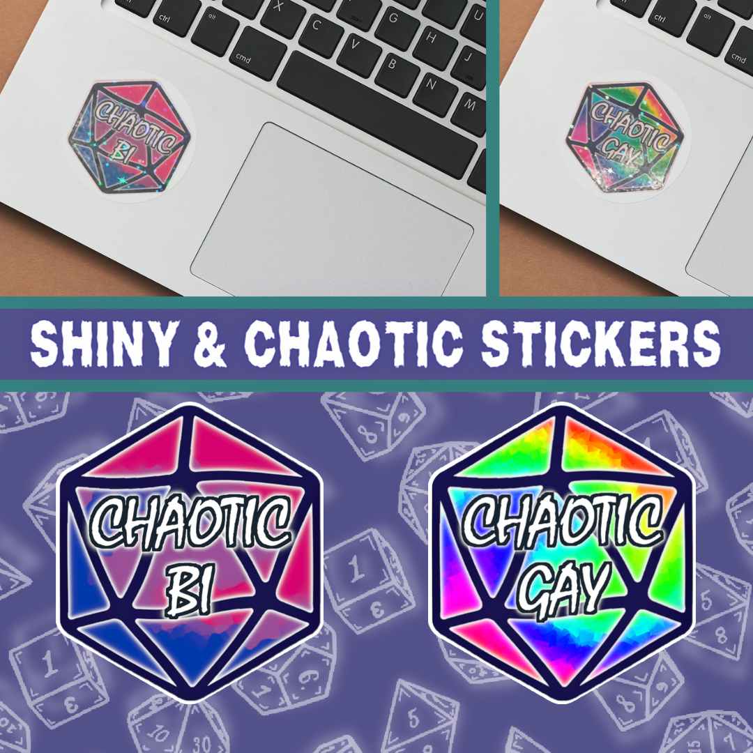 D20 Chaotic Bi/Gay Shiny Stickers