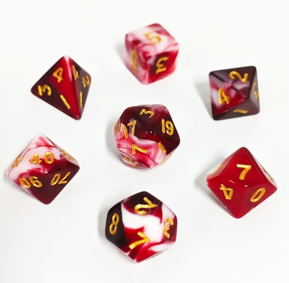 Mystery Mini Acrylic Dice Set | A set of 7 Polyhedral Dice from the ChaosCurios selection of Mini Acrylic Dice