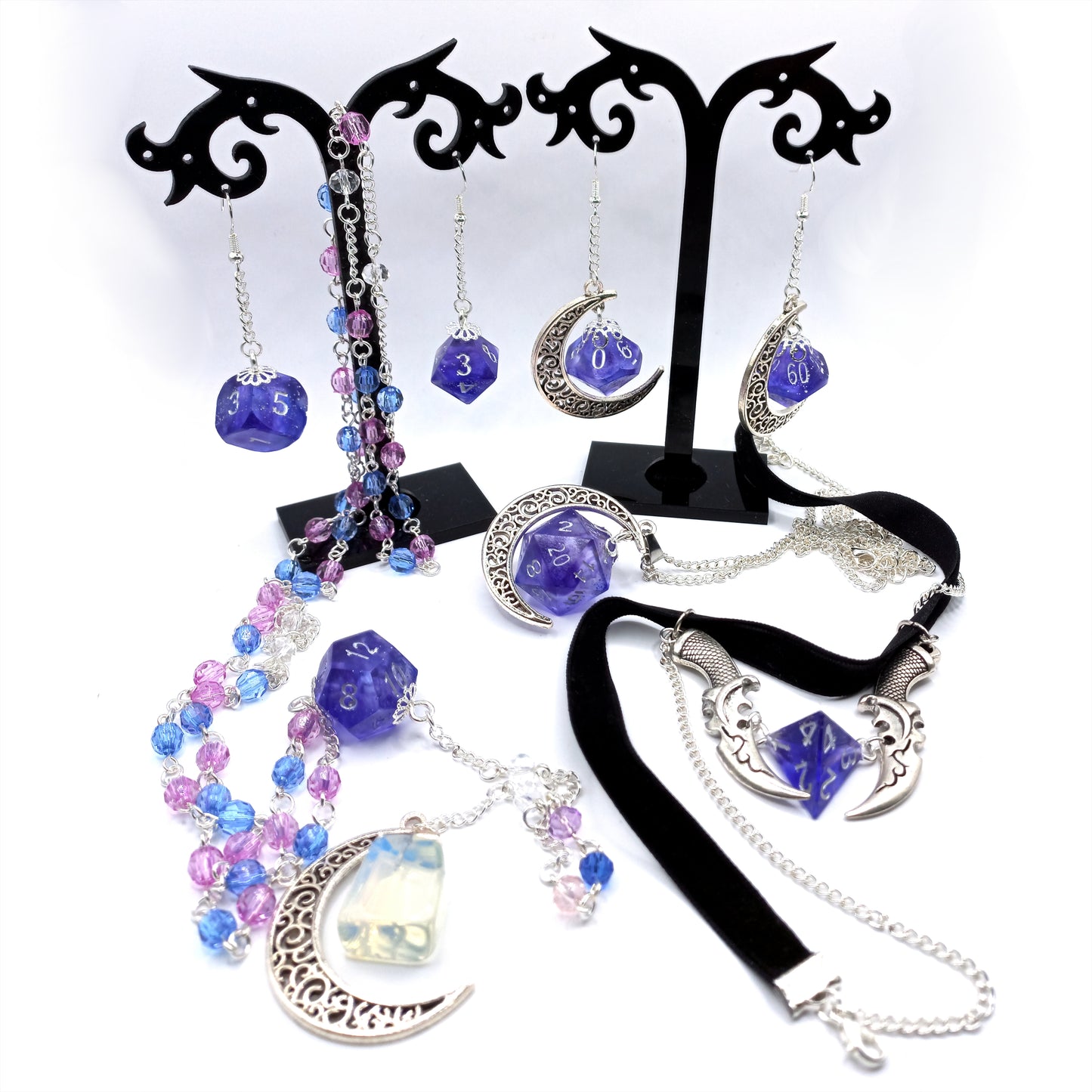 DnD Dice Jewellery, Handmade Dice Jewellery, Handmade Dice, Stardust Collection, Dice Necklace, Dice Earrings, Dice Choker, Dice Rosary Beads