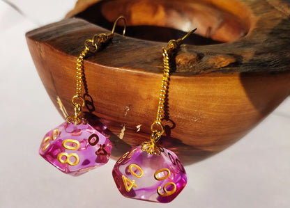 D10/% Dice Earrings, Gold Finishing, Dnd Swag