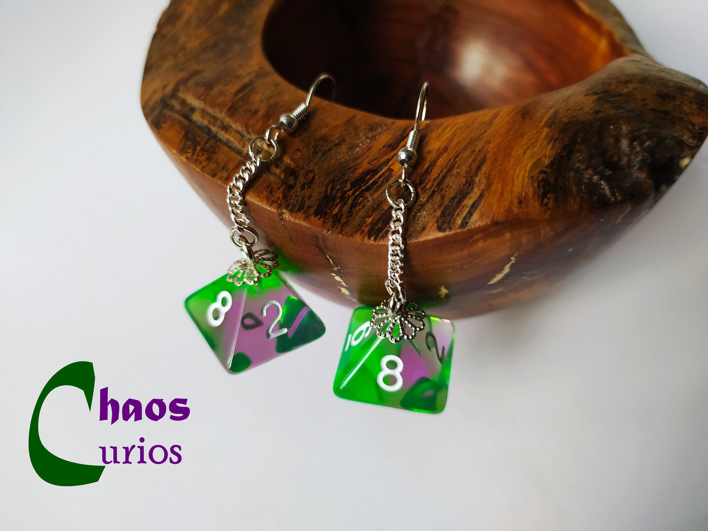 D8 Dice Earrings, Silver Finishing, Dnd Swag