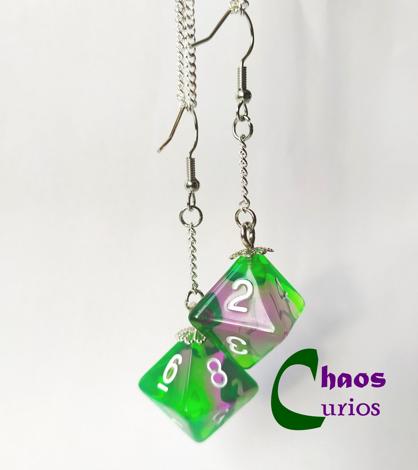 D8 Dice Earrings, Silver Finishing, Dnd Swag