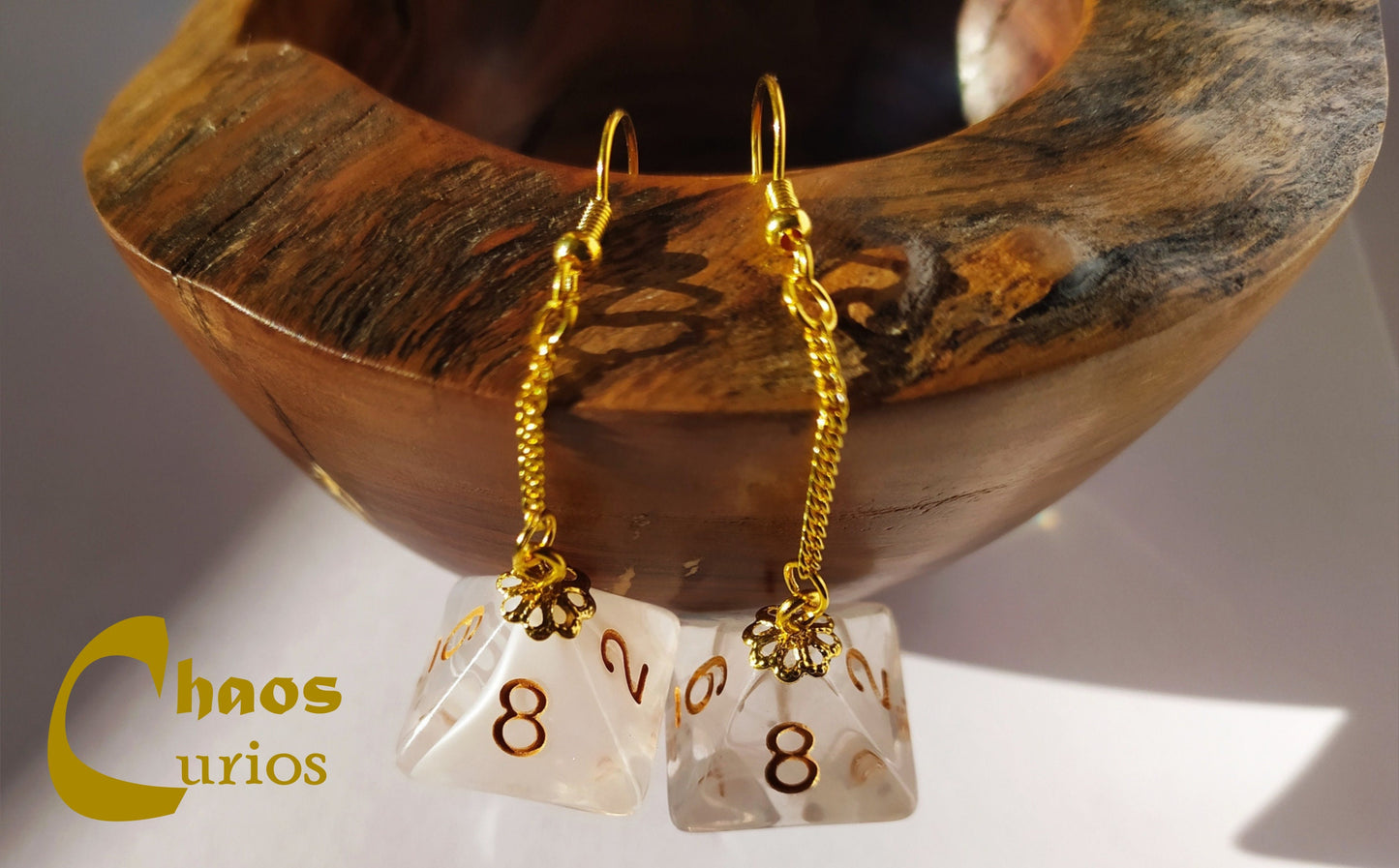 D8 Dice Earrings, Gold Finishing, Dnd Swag