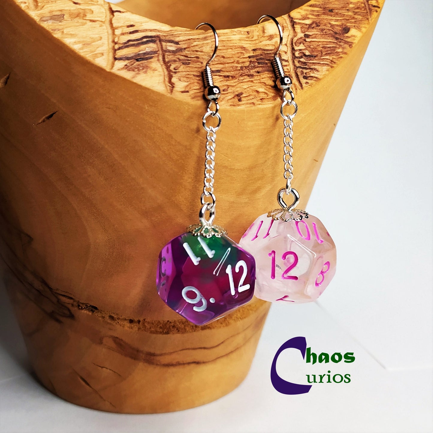 D12 Earrings, Silver Finishing, Dice Art, Poison Spray, Barbarian Hit Die, Pole Arms