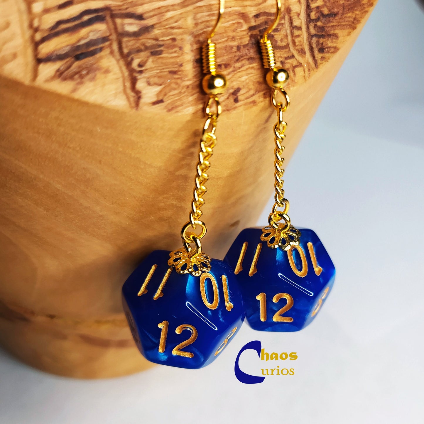 D12 Earrings, Gold Finishing, Dice Art, Health/Mana, Poison Spray, Barbarian Hit Die, Pole Arms