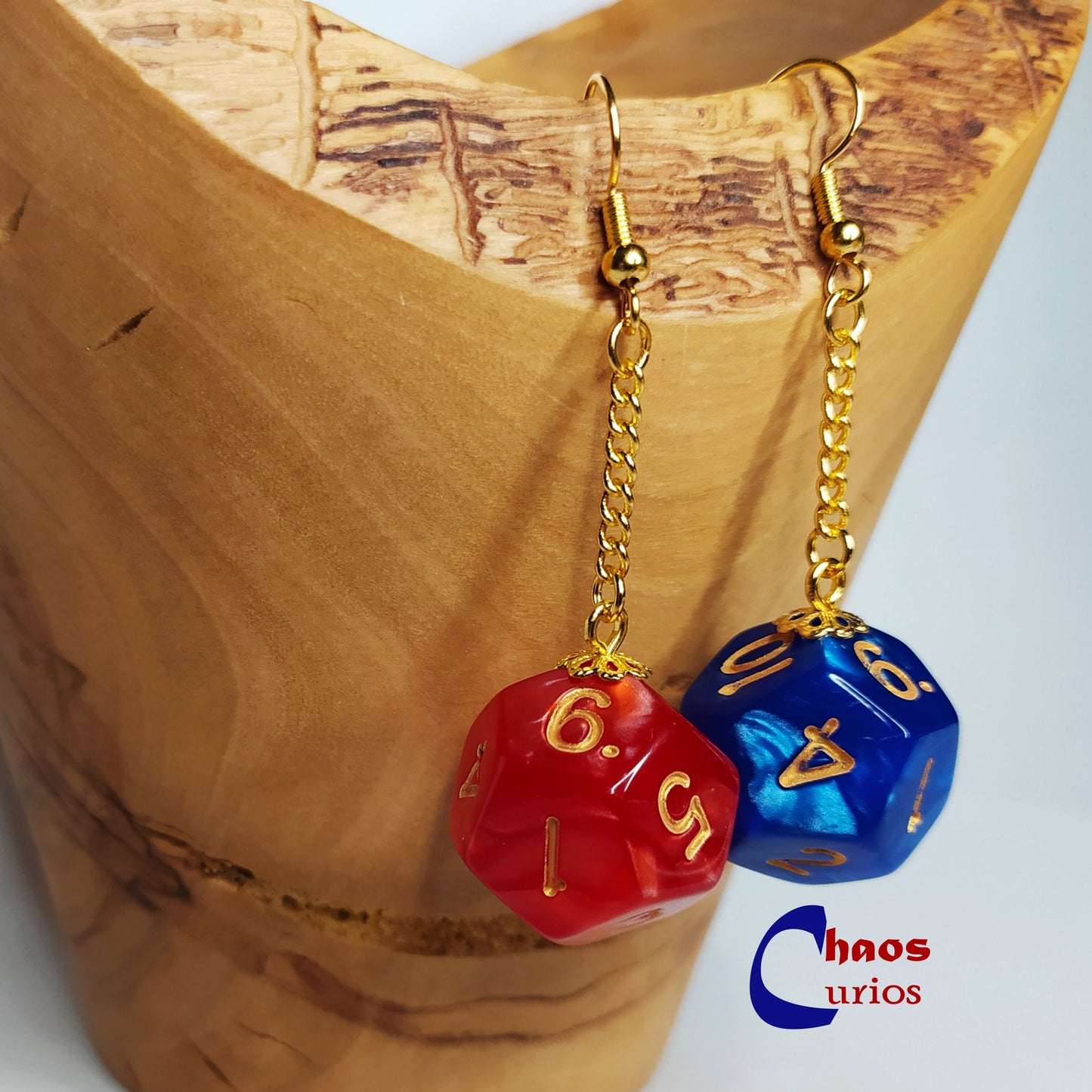 D12 Earrings, Gold Finishing, Dice Art, Health/Mana, Poison Spray, Barbarian Hit Die, Pole Arms