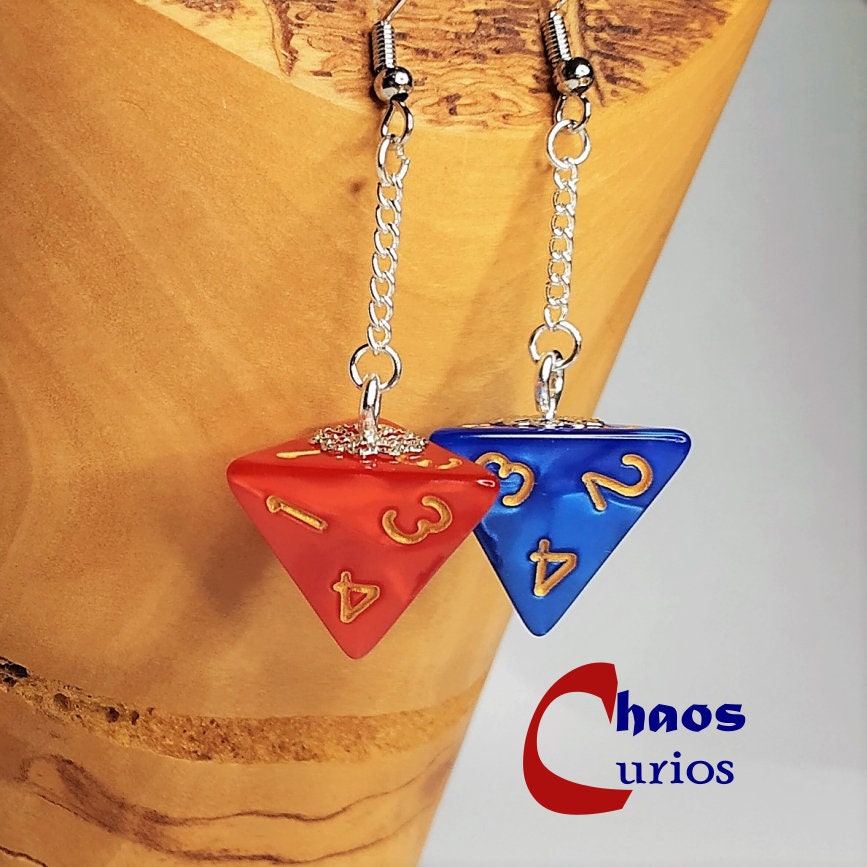 D4 Dice Earrings, Silver Finishing, Dnd Swag