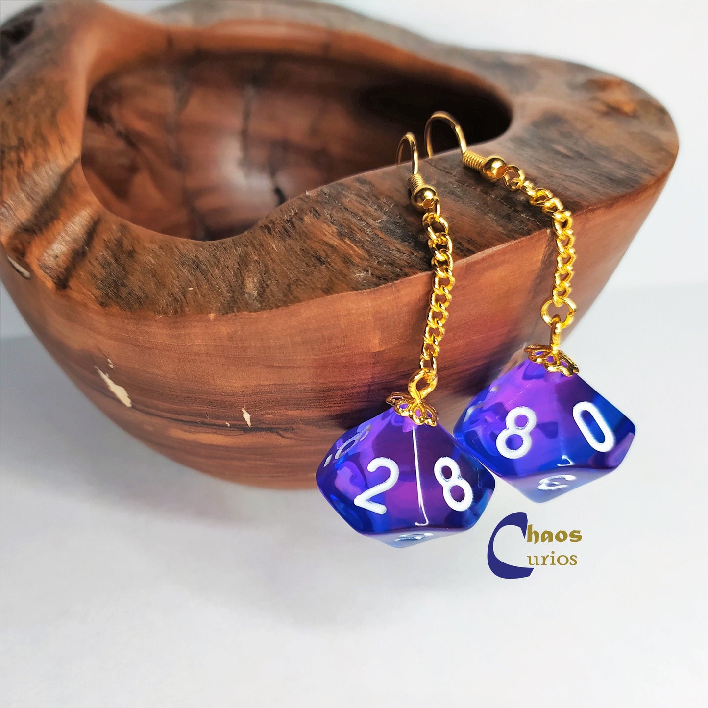 D10/% Dice Earrings, Gold Finishing, Dnd Swag