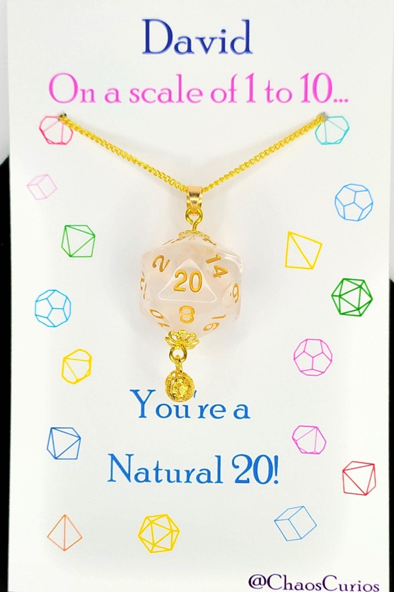 D20 Necklace, Gold Finishing