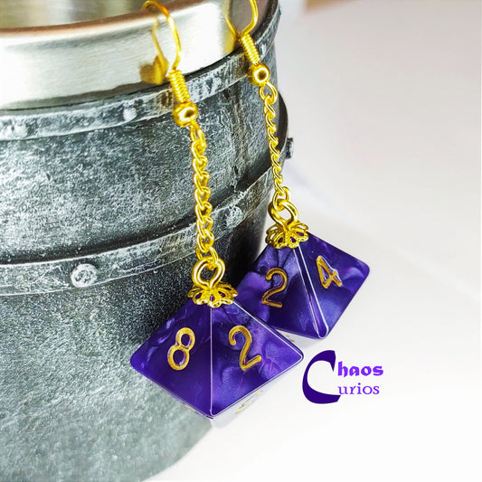 D8 Dice Earrings, Gold Finishing, Dnd Swag