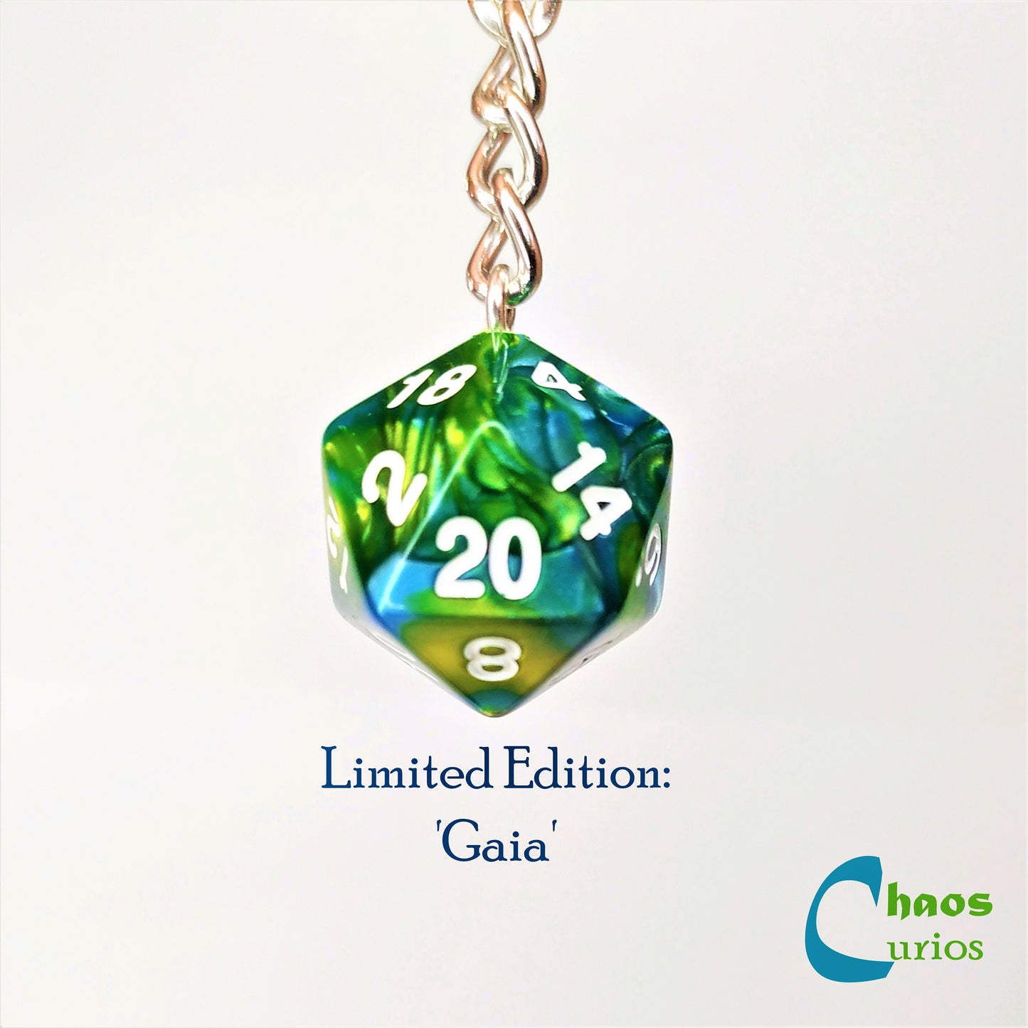 D20 Dice & Sword Keychain, Bag Charm, Silver Finishing,