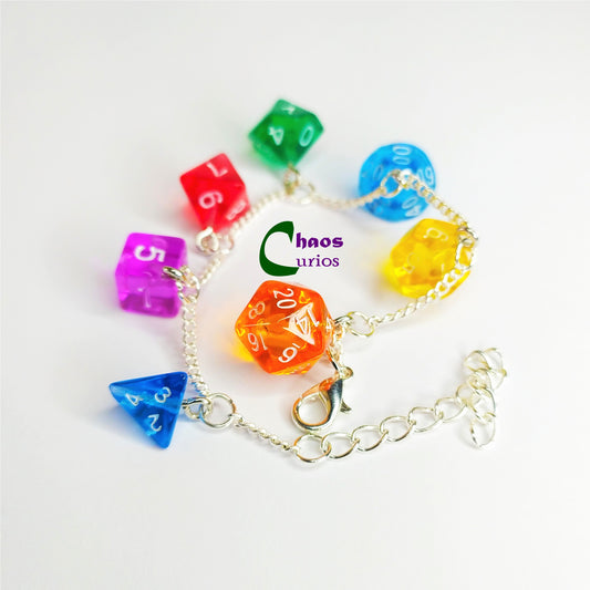 DnD Mini Dice Bracelet, Multicolour, Silver Finishing, DnD Swag
