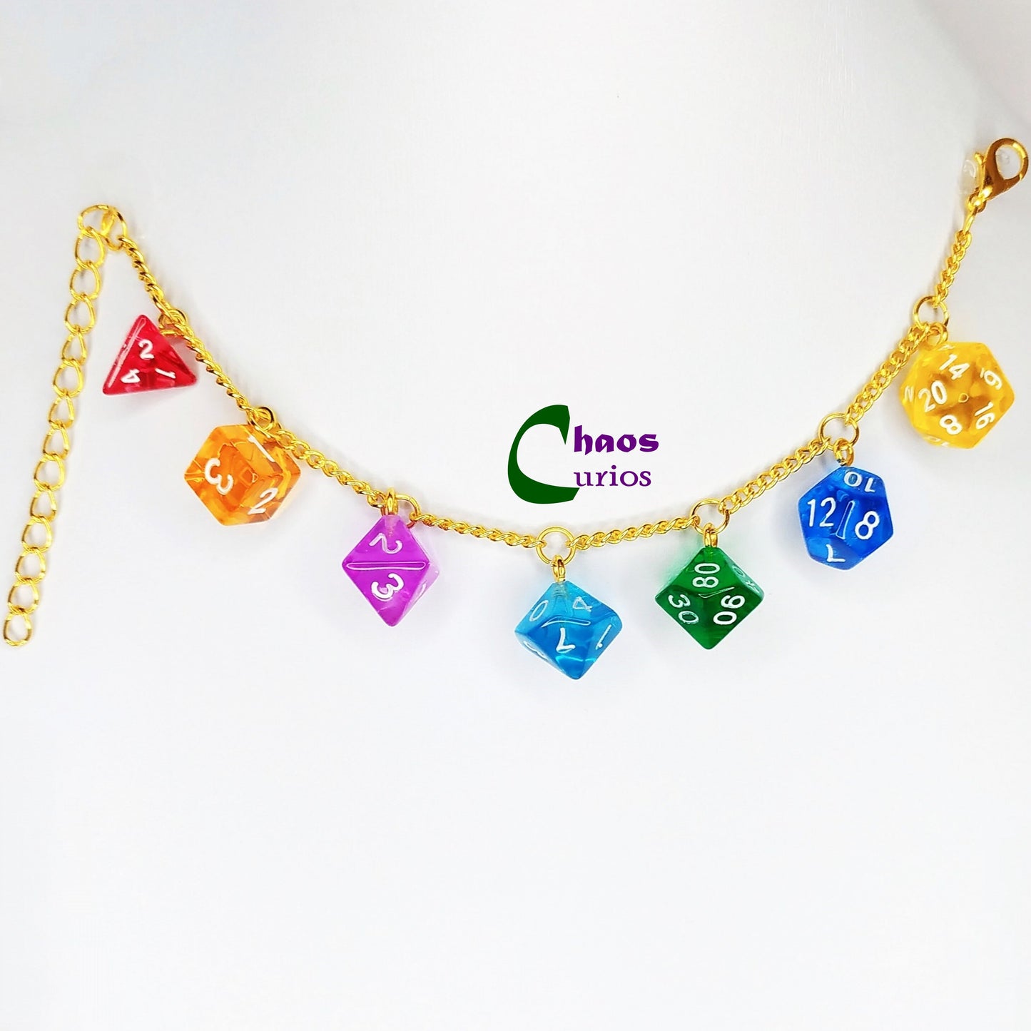 DnD Mini Dice Bracelet, Multicolour, Gold Finishing, DnD Swag